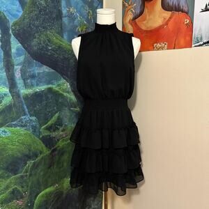 black ruffle tiered mini dress mock neck sleeveless 1.state size m